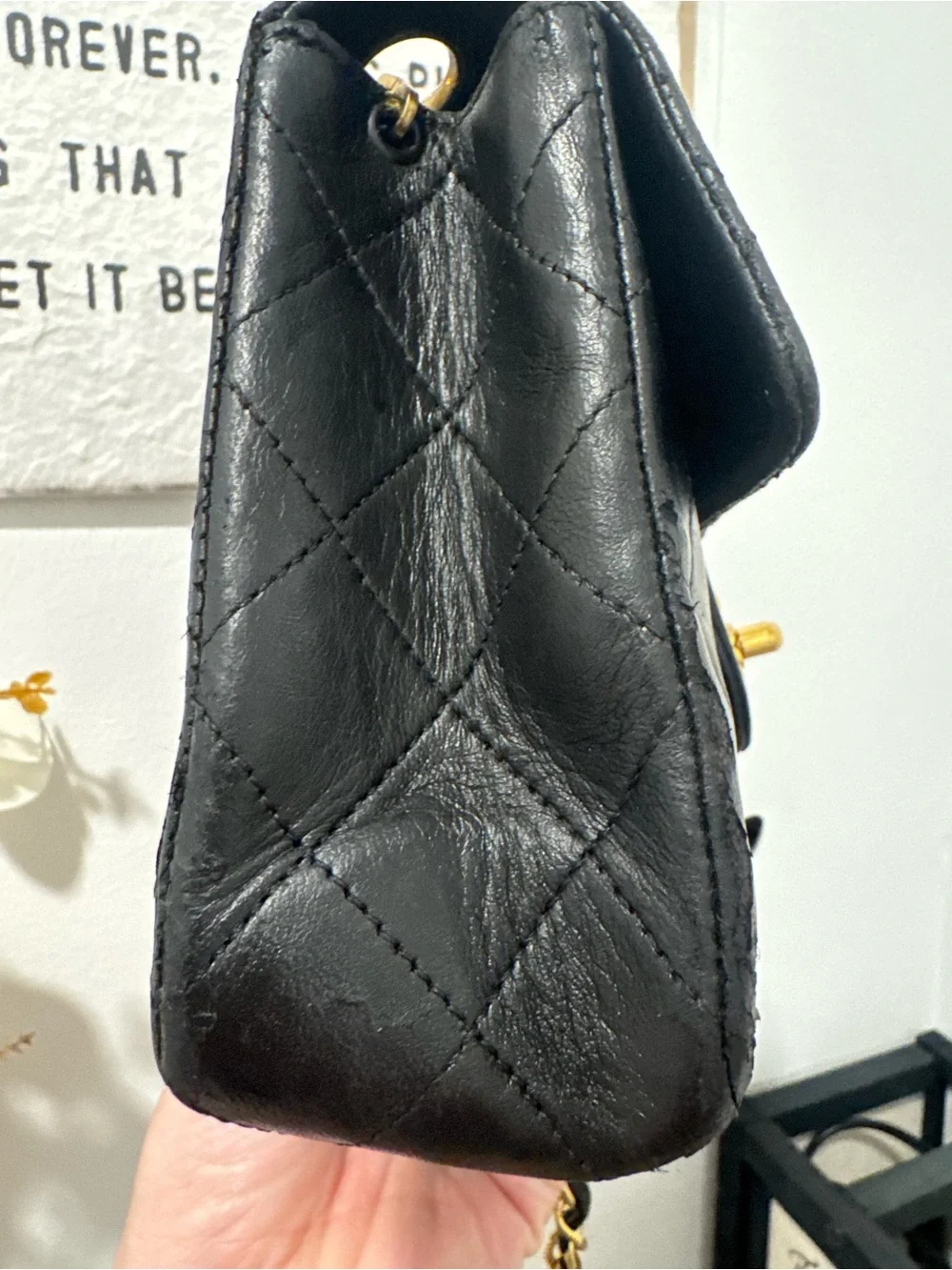 Vintage Chanel Black Lambskin Square Mini Double Flap 24k GHW